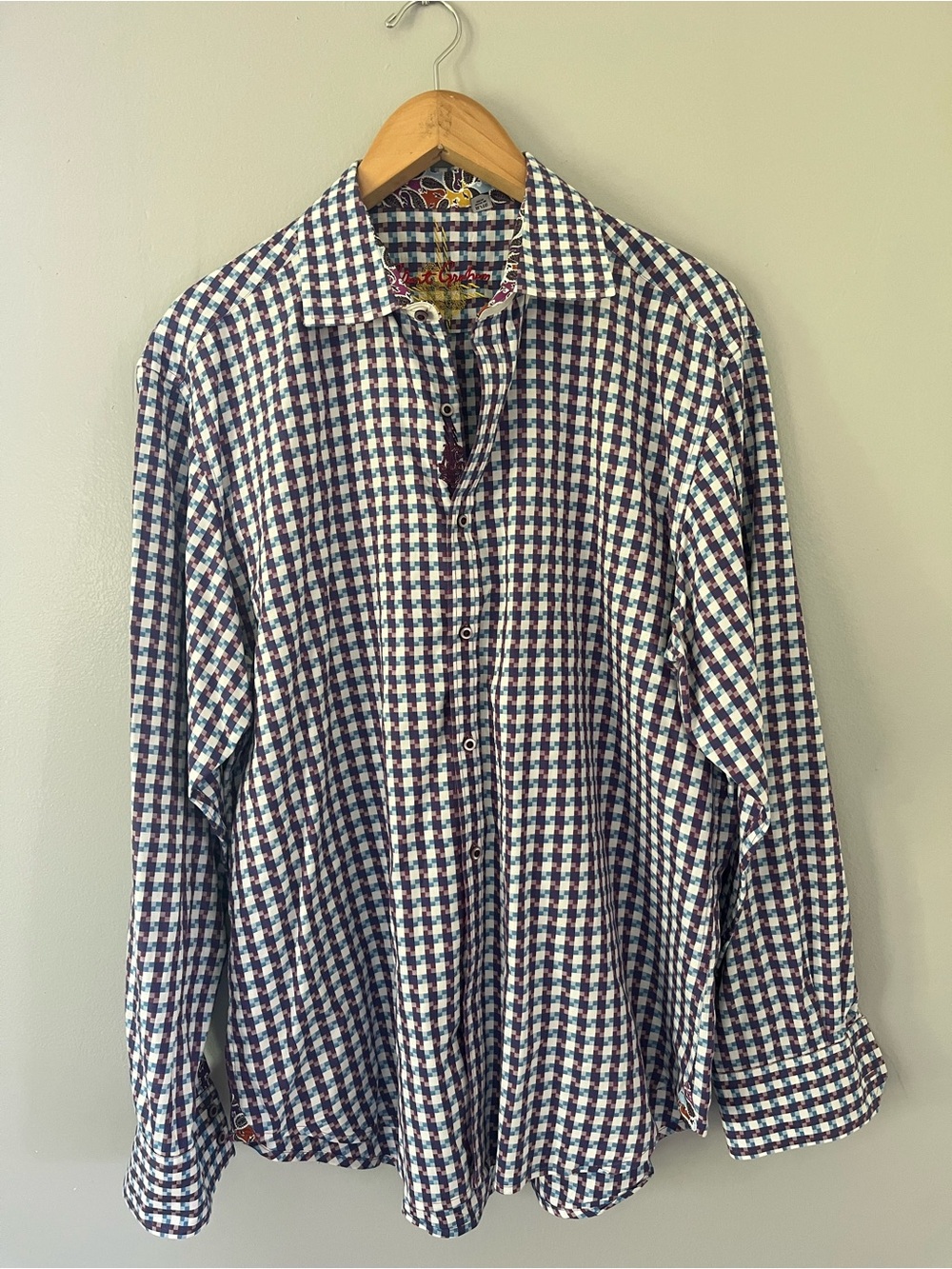 Robert Graham Navy, Purple and White Checked Button-Down Shirt